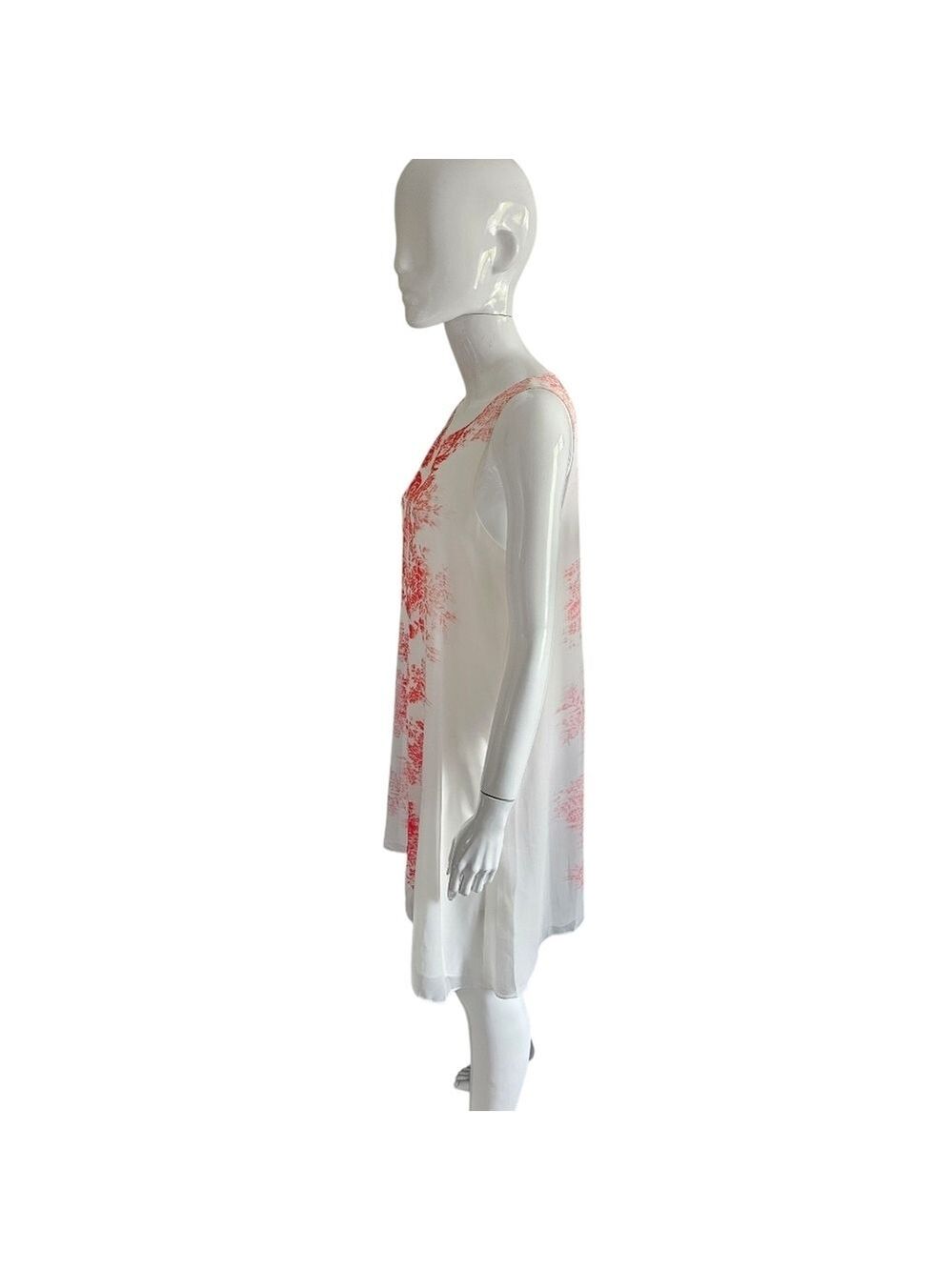MAX STUDIO Mid Length Sheer Abstract Print White & Red Sleeveless Dress Size Med - Picture 3 of 10